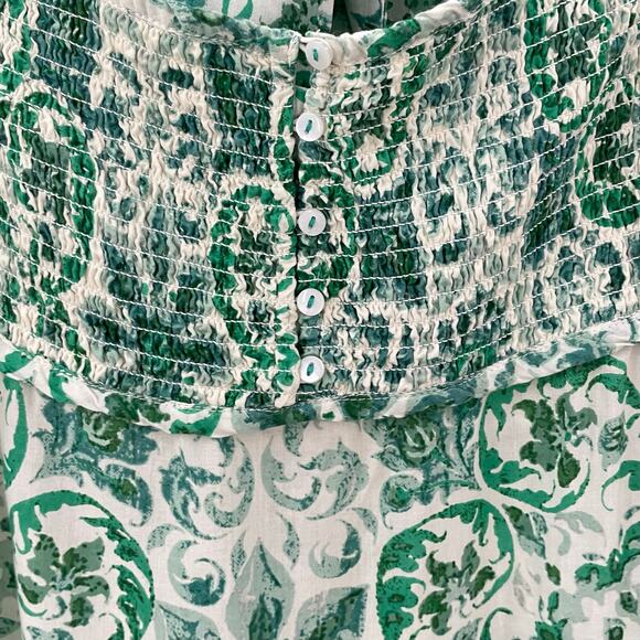 By Anthropologie Puff Sleeve Smocked Midi Dress Mint Green S - Picture 6 of 11
